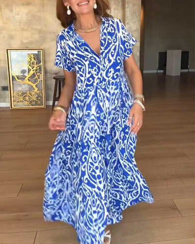 Robe Manches Courtes Imprimée Mode