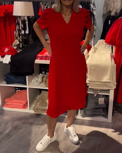 Robe Manches Bouffantes Col En V Tempéré