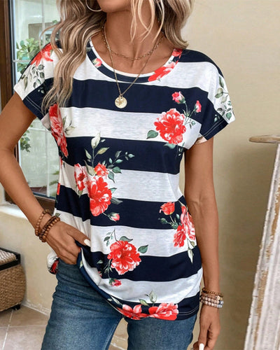 T-Shirt À Col Rond Et Imprimé Rayé