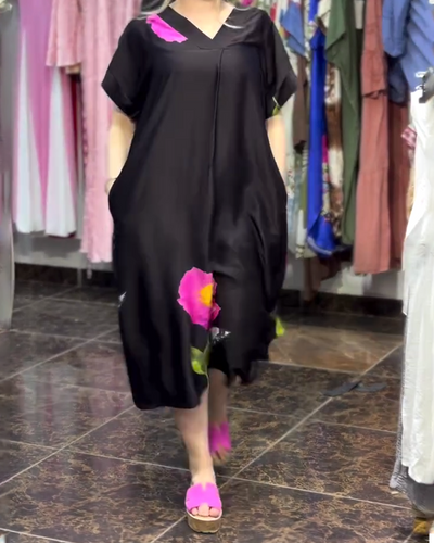 Robe Mode V-Neck Large Imprimé