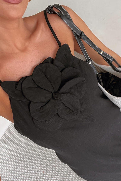 Sophie Paris® | Robe maxi fendue à poches ornée de motifs floraux en mélange de lin