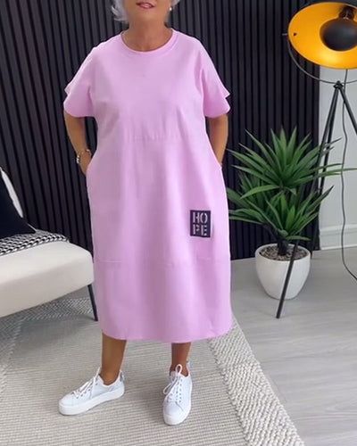 Robe Manche Courte Décontractée Droite Poche