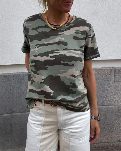T-Shirt Imprimé Camouflage Manches Courtes
