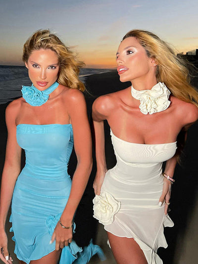 Sophie Paris® | Robe tube fleurie sexy en maille avec design transparent