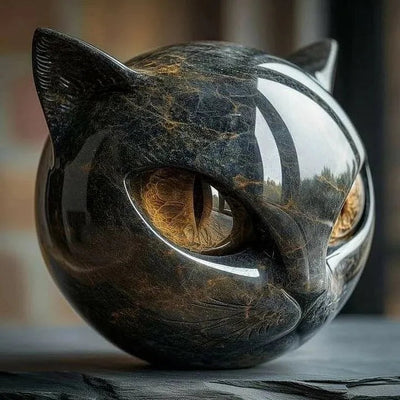 Sculpture mystique de tête de chat noir