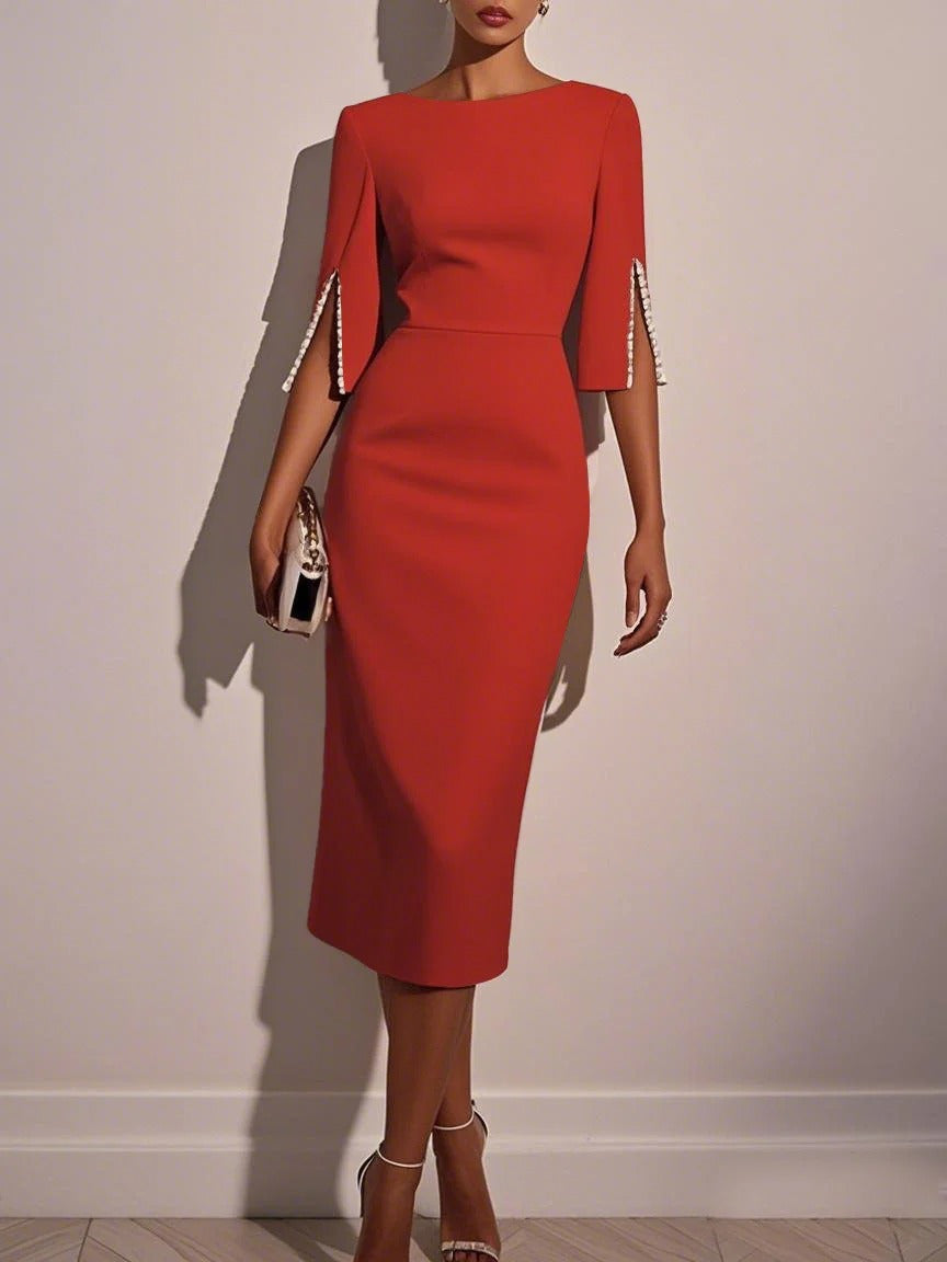 Robe mi-longue classique avec perles