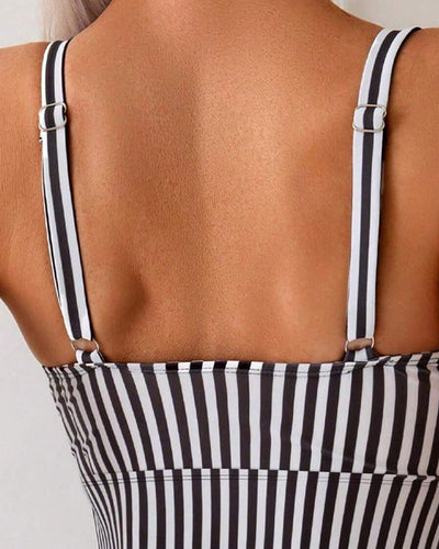 Tankini à Rayures Verticales Deux Pièces Triangle