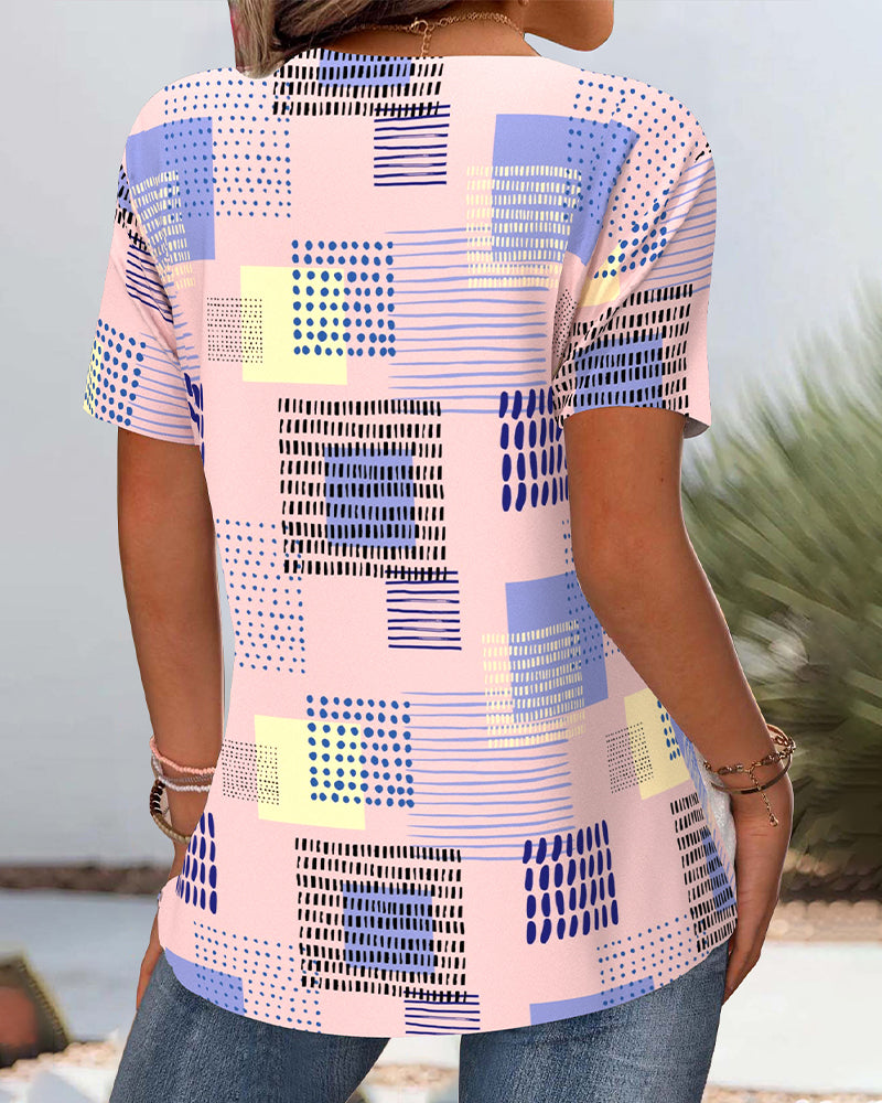 T-Shirt Échancré Col En V Imprimé Décontracté