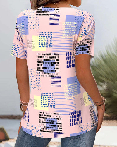 T-Shirt Échancré Col En V Imprimé Décontracté