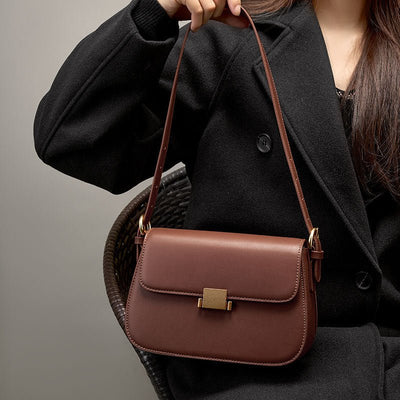 Maria - Sac à Bandoulière en cuir Marron avec Fermoir doré