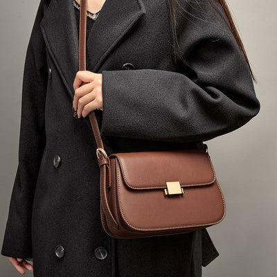 Maria - Sac à Bandoulière en cuir Marron avec Fermoir doré