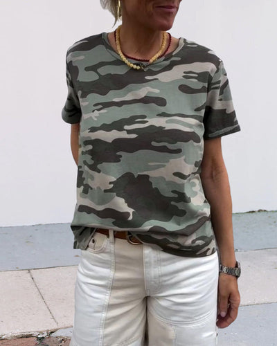 T-Shirt Imprimé Camouflage Manches Courtes