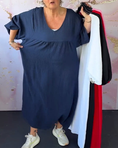 Robe Style Forêt Col En V Plissée Unie