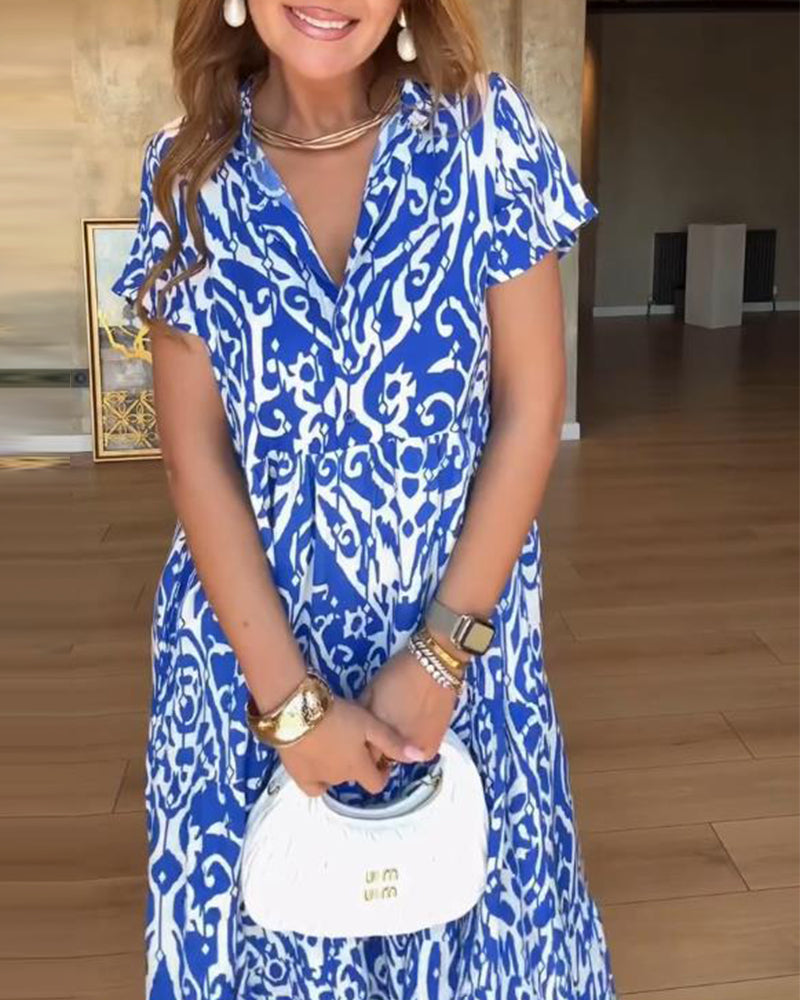 Robe Manches Courtes Imprimée Mode