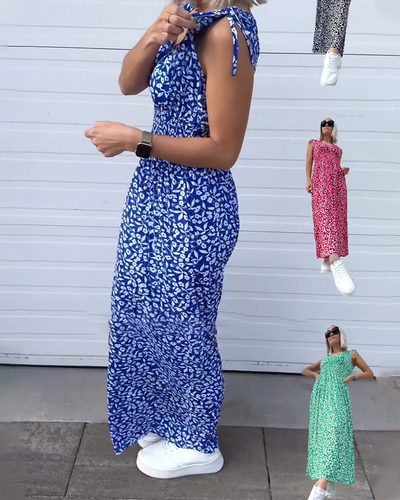 Robe Sans Manches Taille Fleurie Longue