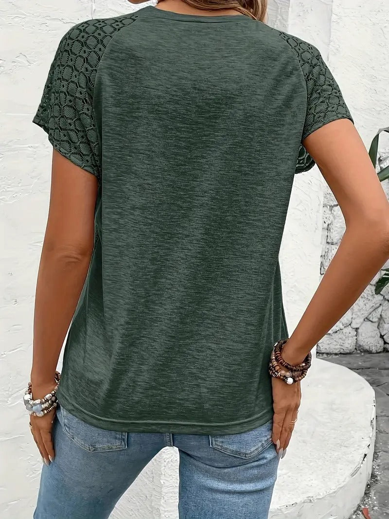 T-shirt élégant femme à manches en dentelle unie