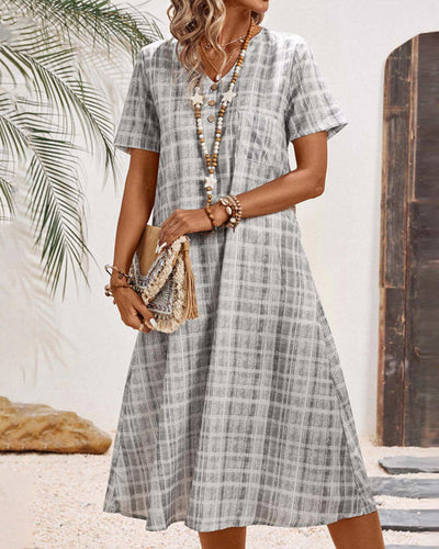 Robe Manche Courte À Carreaux Décontractée