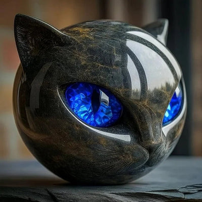 Sculpture mystique de tête de chat noir