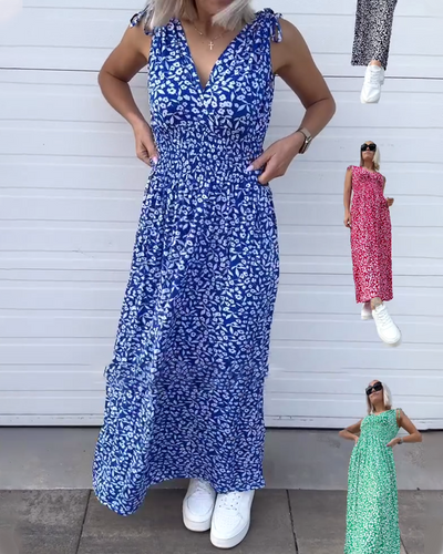 Robe Sans Manches Taille Fleurie Longue