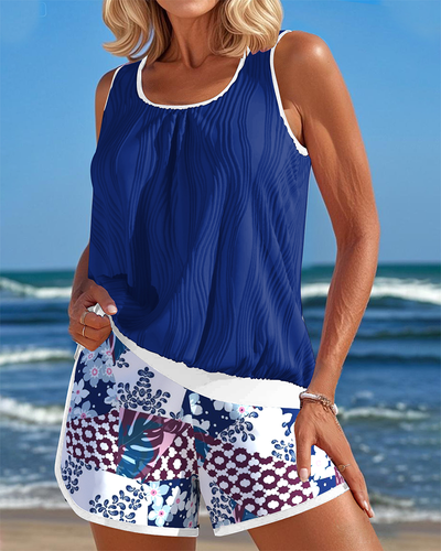 Tankini Sans Manches Imprimé Boxer Deux Pièces Plage