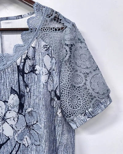 T-shirt Dentelle Crochet Patchwork Imprimé