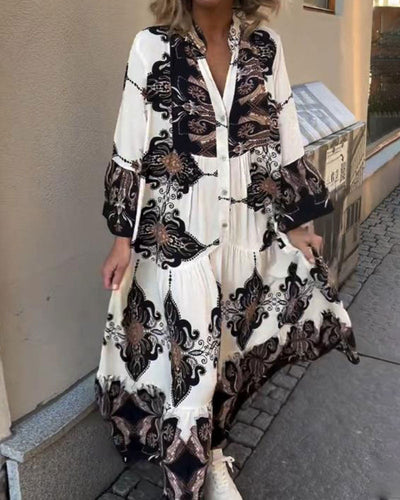 Robe Manche Trompette Col Monté Rétro