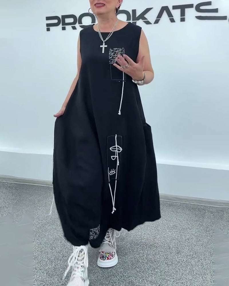 Robe Sans Manches Imprimé Lettre Oversize