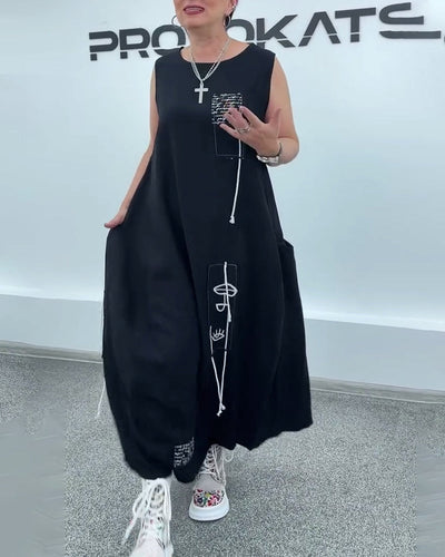 Robe Sans Manches Imprimé Lettre Oversize