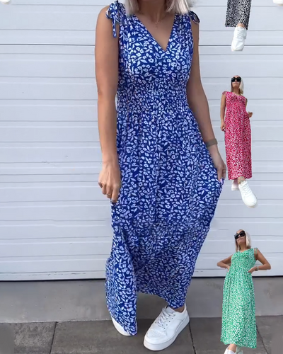 Robe Sans Manches Taille Fleurie Longue