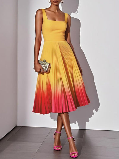 Robe mi-longue classique plissée sans manches