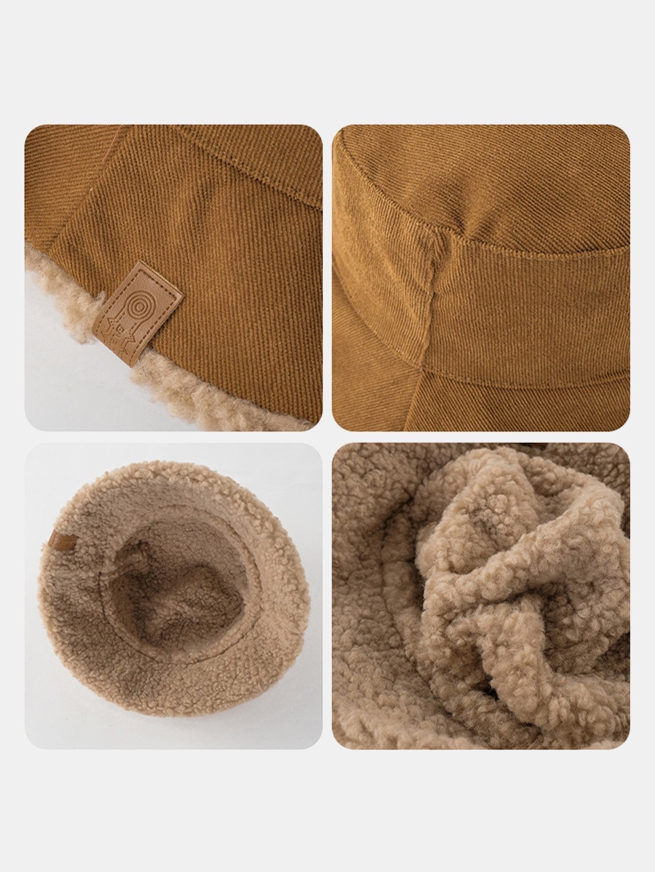 Thick And Warm Corduroy And Cashmere Splicing Multifunctional Soft Plush Bucket Cap Can Be Worn In Both Directions