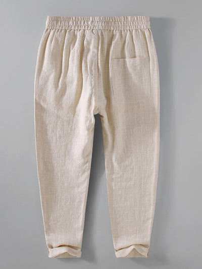 Striped Linen Cotton Blend Cropped Pants