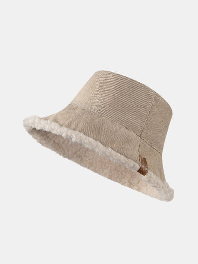 Thick And Warm Corduroy And Cashmere Splicing Multifunctional Soft Plush Bucket Cap Can Be Worn In Both Directions