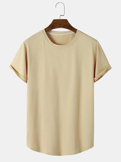 Solid Color Arc Hem T-Shirt