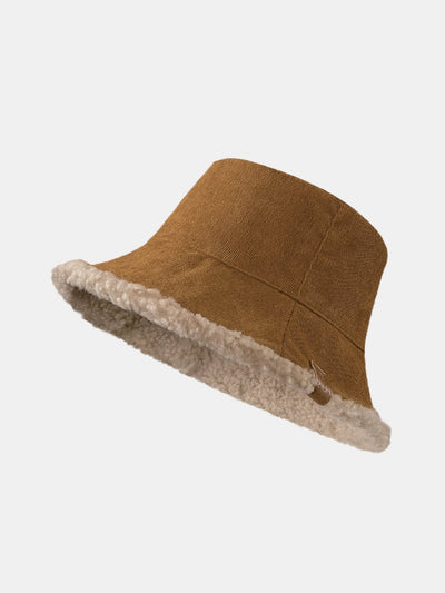 Thick And Warm Corduroy And Cashmere Splicing Multifunctional Soft Plush Bucket Cap Can Be Worn In Both Directions