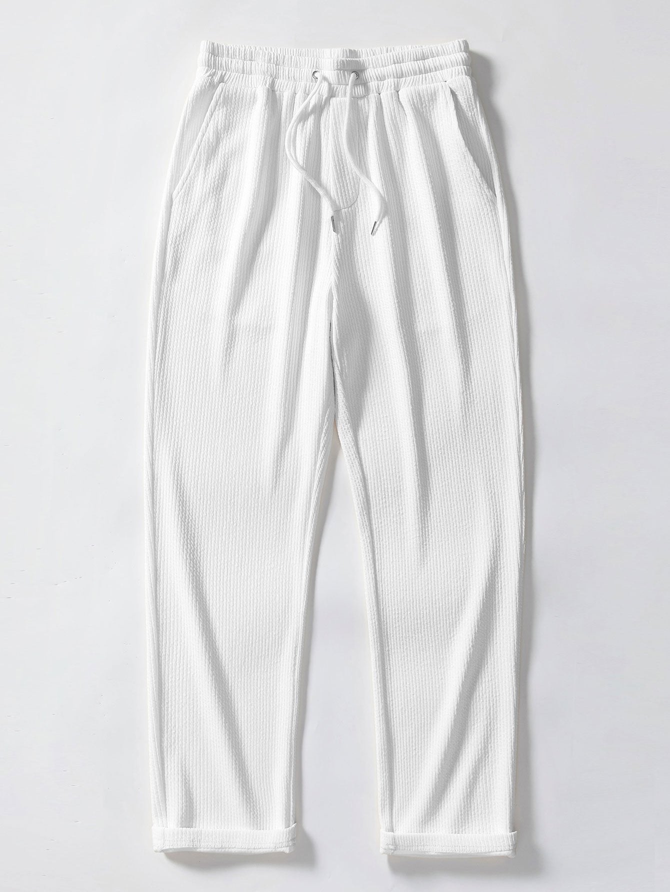 Short Sleeved V-Neck Ribbed Polo & Straight Leg Ribbed Pants