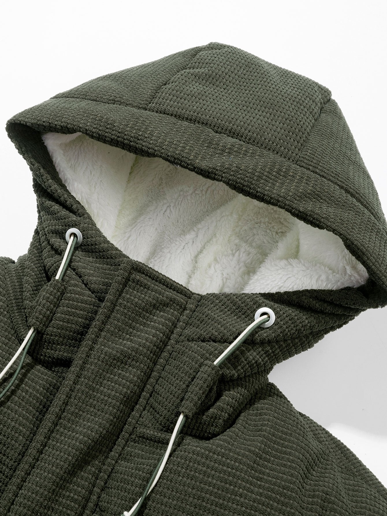 Teddy Lined Corduroy Hooded Puffer Coat