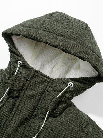 Teddy Lined Corduroy Hooded Puffer Coat