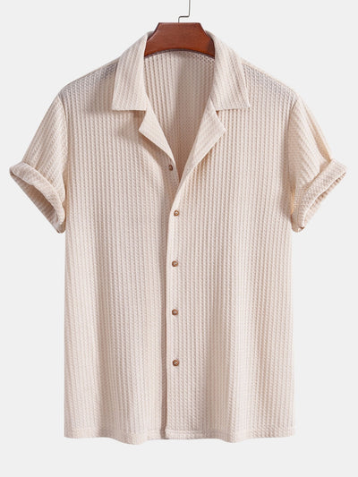 Short Sleeve Knitted Waffle Cuban Shirt & Straight Leg Linen Pants