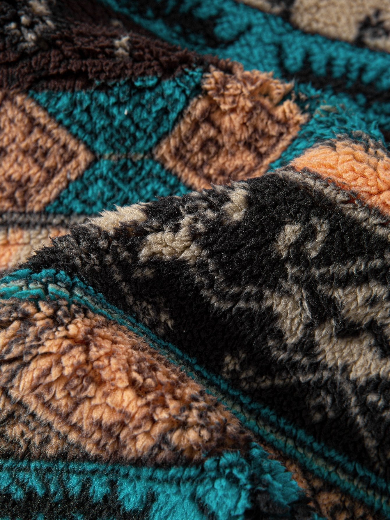 Teddy Fleece Ethnic Print Coat
