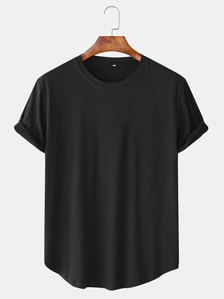 Solid Color Arc Hem T-Shirt