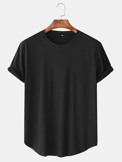 Solid Color Arc Hem T-Shirt