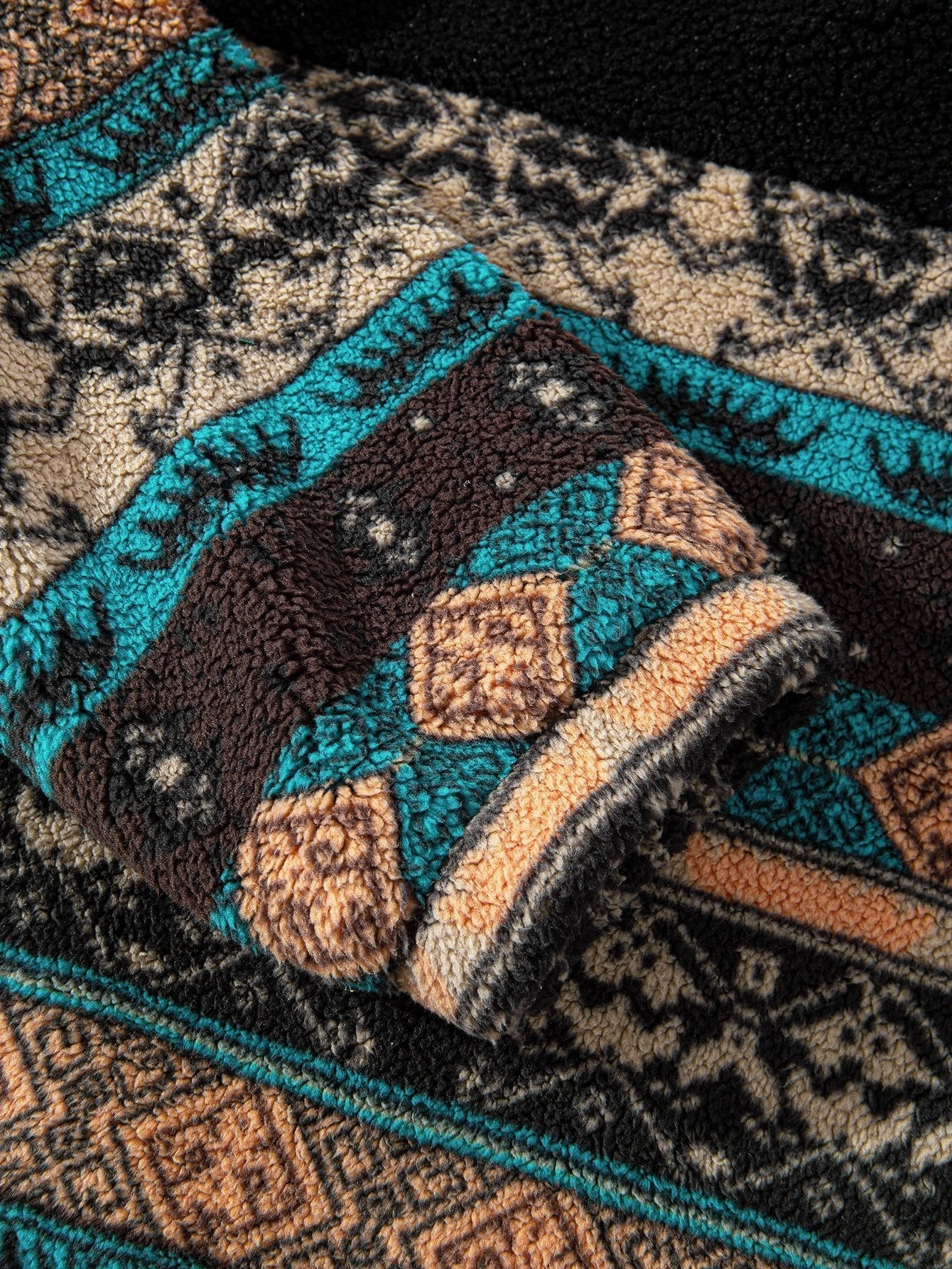 Teddy Fleece Ethnic Print Coat