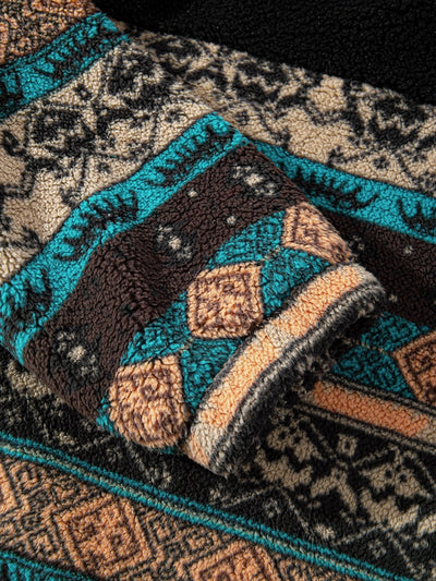 Teddy Fleece Ethnic Print Coat