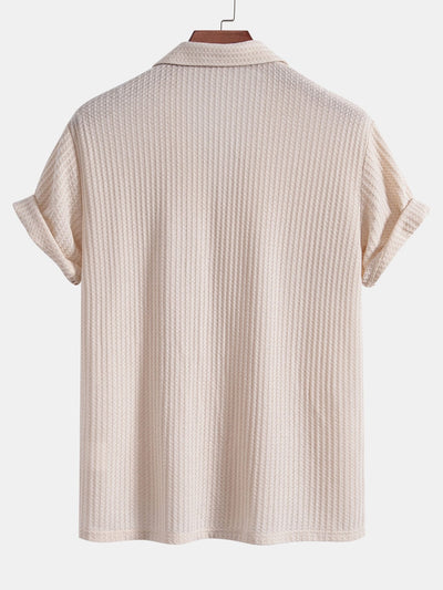 Short Sleeve Knitted Waffle Cuban Shirt & Straight Leg Linen Pants