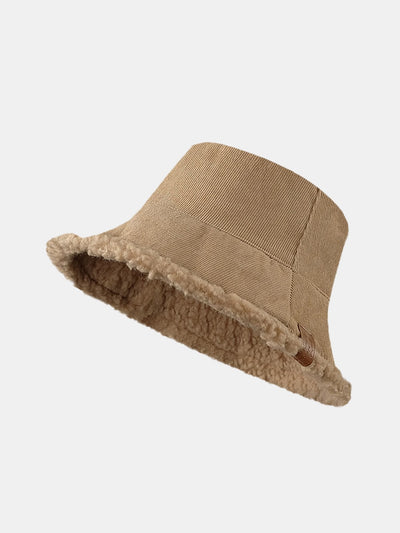 Thick And Warm Corduroy And Cashmere Splicing Multifunctional Soft Plush Bucket Cap Can Be Worn In Both Directions