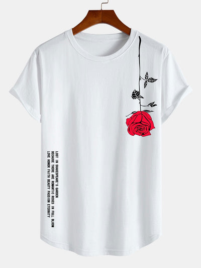 Rose Slogan Print Cotton Arc Hem T-Shirt