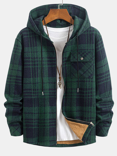 Teddy Lined Flannel Plaid Hooded Shirt