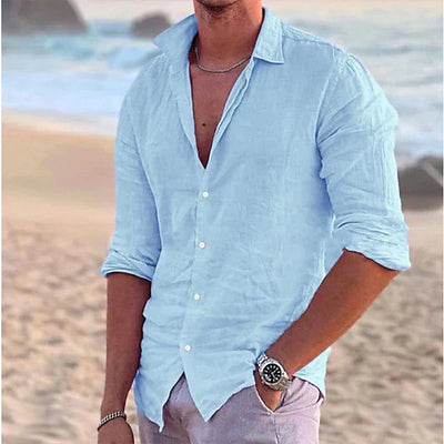 Zander - Chemise Légère en Lin avec Manches Longues pour Homme