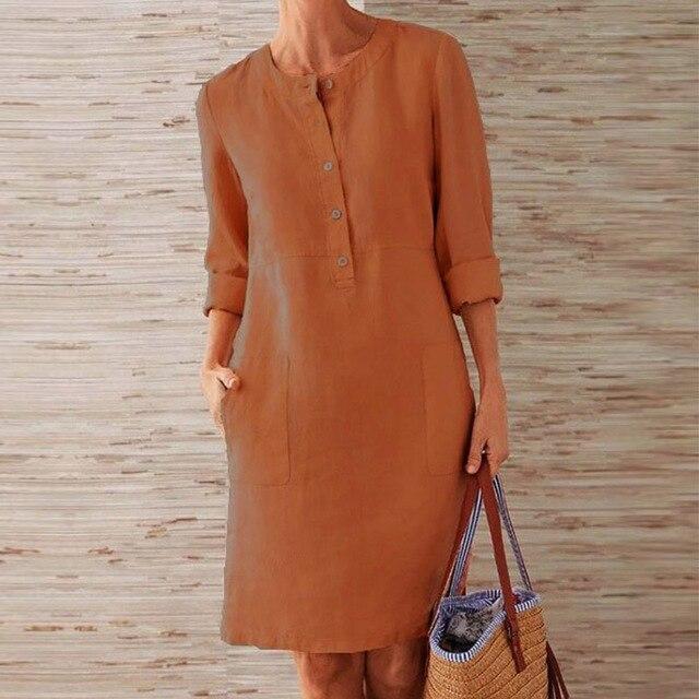 Robe Midi en Lin avec Boutons pour Femme